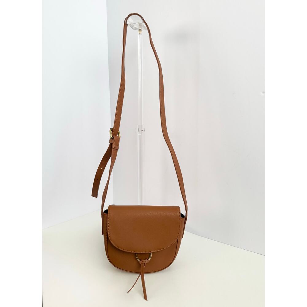 JJ Winters Ivy Crossbody Bag Cognac Leather Saddle Gold Ring - Picture 4 of 12